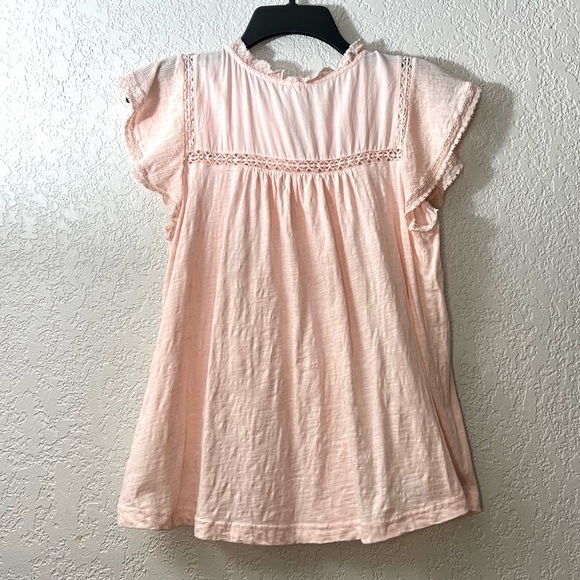 Anthropologie Pink Tassel Lace Bohemian Short sleeves Blouse Casual Tops - Picture 2 of 5